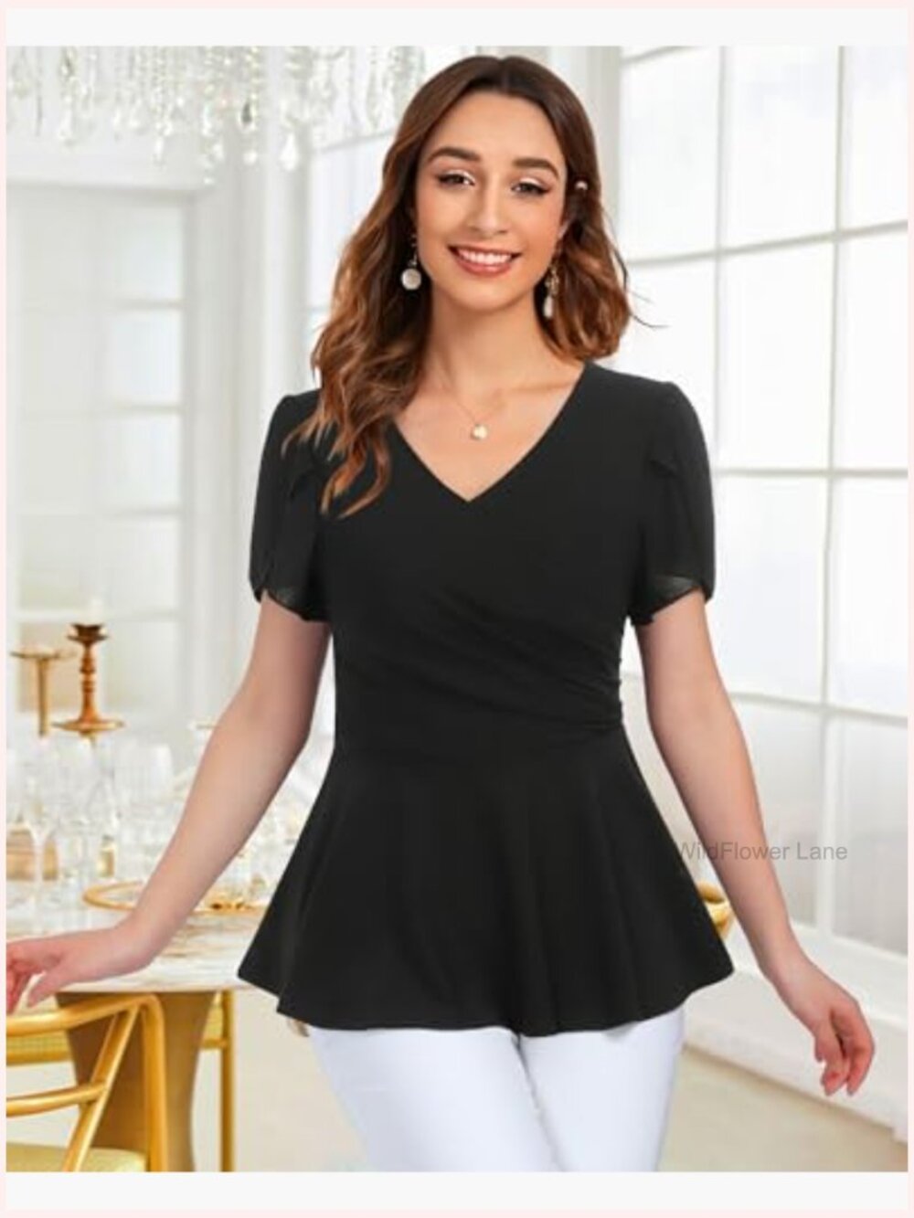 Elegant Peplum Blouse with Petal Sleeves for Work & Night Out - Picture 5 of 7